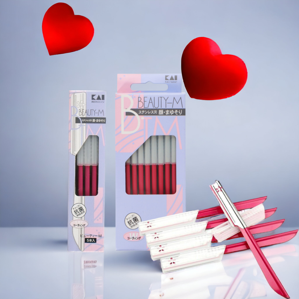 Dao Cạo Lông Mặt Thân Kim Loại Kai Beauty 07422 - M 742 (Màu Hồng Set 5 Cây)