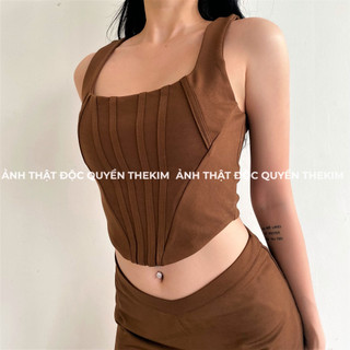 THEKIM Áo croptop 2 dây áo kiểu corset khóa lưng , áo 2 dây bản to cổ vuông A157