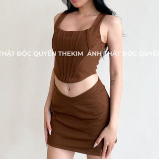THEKIM Áo croptop 2 dây áo kiểu corset khóa lưng , áo 2 dây bản to cổ vuông A157