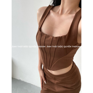 THEKIM Áo croptop 2 dây áo kiểu corset khóa lưng , áo 2 dây bản to cổ vuông A157