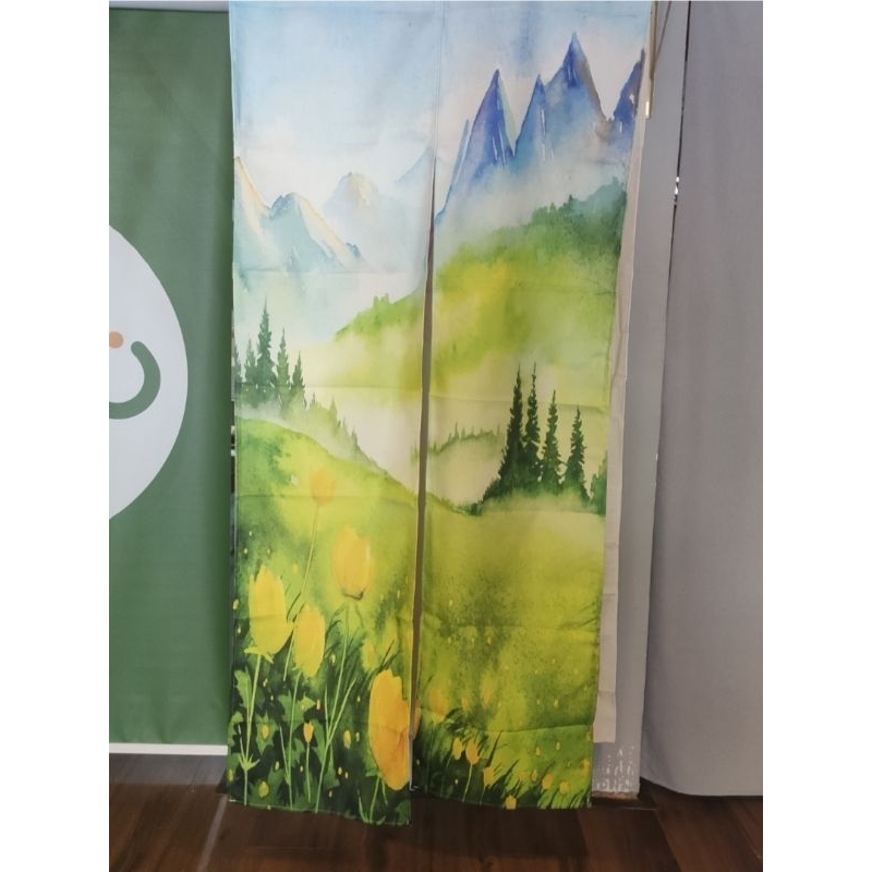 Màn rèm noren 2 mảnh hoa tiết tự nhiên kiểu noren xẻ mảnh Nhật (chưa kèm thanh)