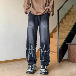 Quần Jeans Baggy Nam Nữ  Màu Loang Phối Phụ Kiện Form Rộng Dáng Suông,Chất Bò Thời Trang Unisex Phong Cách Hàn Quốc