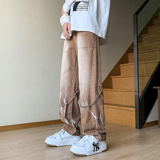Quần Jeans Baggy Nam Nữ  Màu Loang Phối Phụ Kiện Form Rộng Dáng Suông,Chất Bò Thời Trang Unisex Phong Cách Hàn Quốc