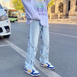 Quần Jeans Nam Nữ From Rộng Dáng Suông Màu Đen và Xanh Phối Phụ Kiện, Thời Trang Unisex Phong Cách Hàn Quốc (QJT033)