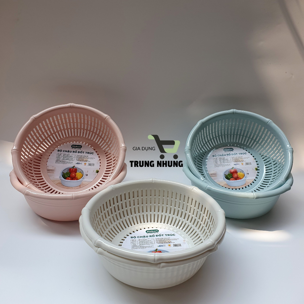 Bộ chậu rổ 2 lớp đốt trúc Việt Nhật, rổ kèm chậu nhựa rửa rau cao cấp ...