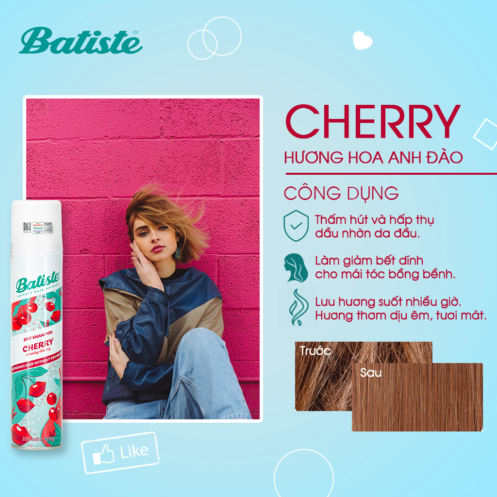 Ảnh Combo 3 Dầu Gội Khô Batiste Cherry 200ml Giúp Mái Tóc Bồng Bềnh, Hết Dầu, Hết Ngứa 2