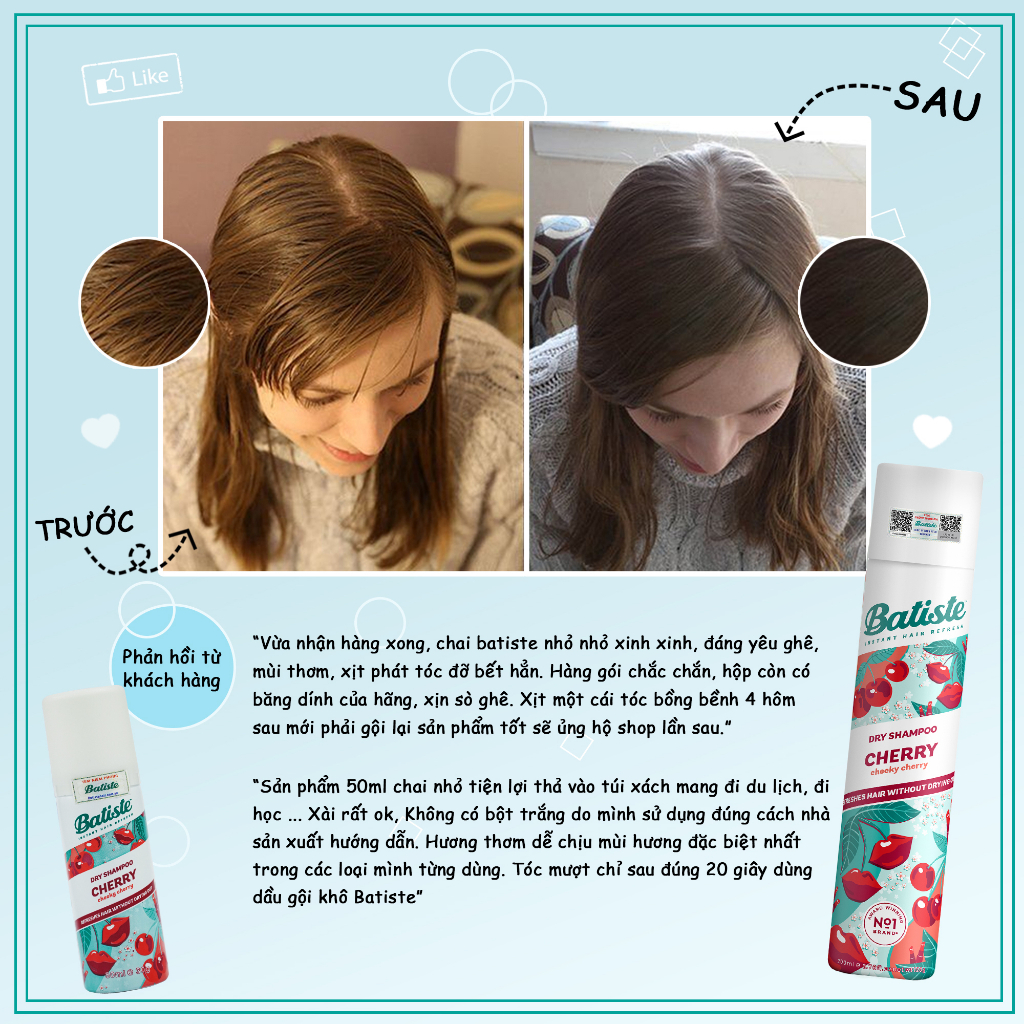 Ảnh Combo 3 Dầu Gội Khô Batiste Cherry 200ml Giúp Mái Tóc Bồng Bềnh, Hết Dầu, Hết Ngứa 4