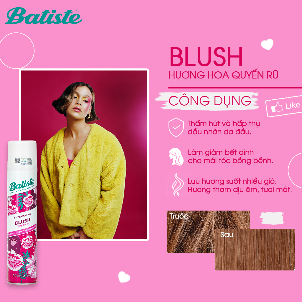 Ảnh Combo 3 Dầu Gội Khô Batiste Blush 200ml Bồng Bềnh Mềm Mượt Tức Khắc 2
