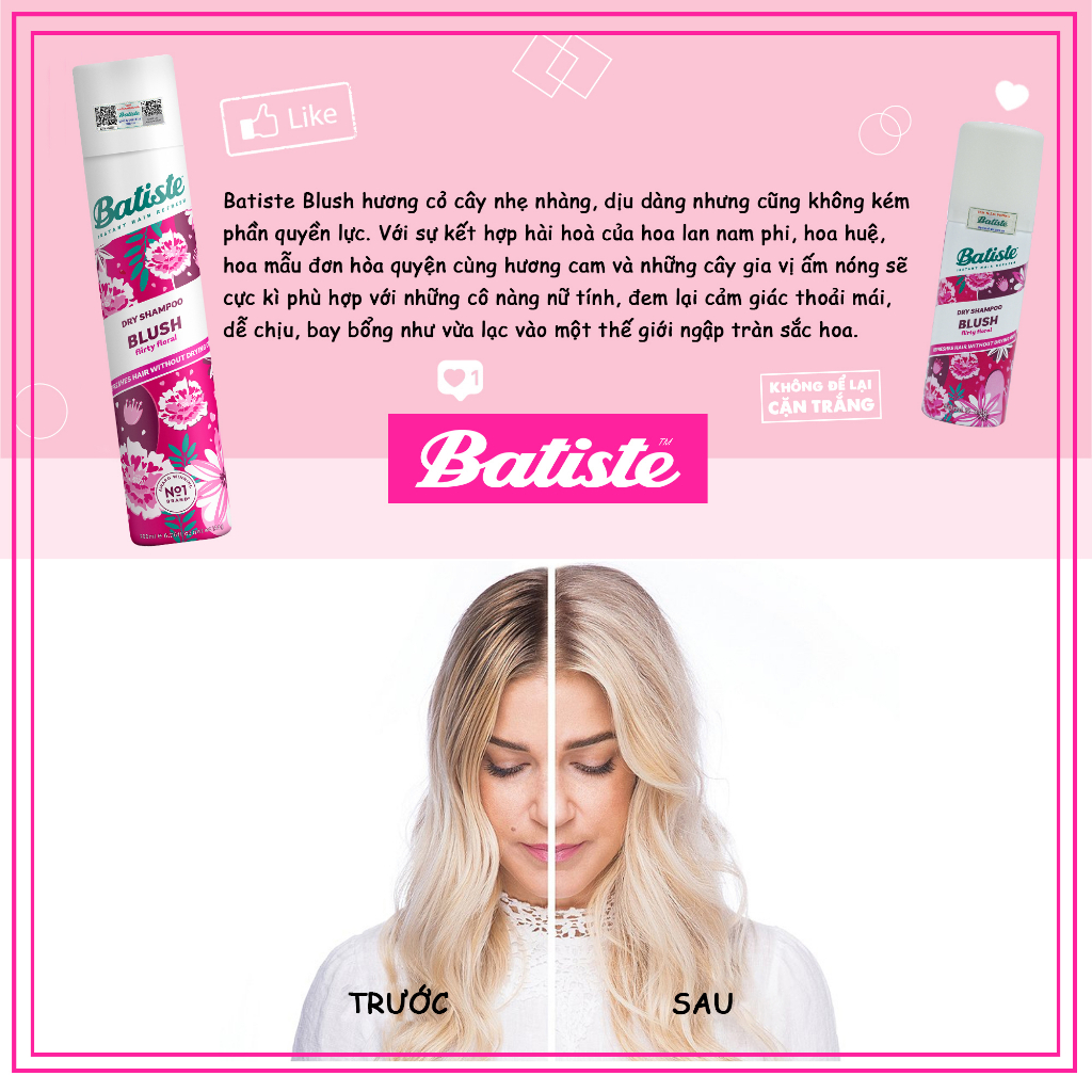 Ảnh Combo 3 Dầu Gội Khô Batiste Blush 200ml Bồng Bềnh Mềm Mượt Tức Khắc 4