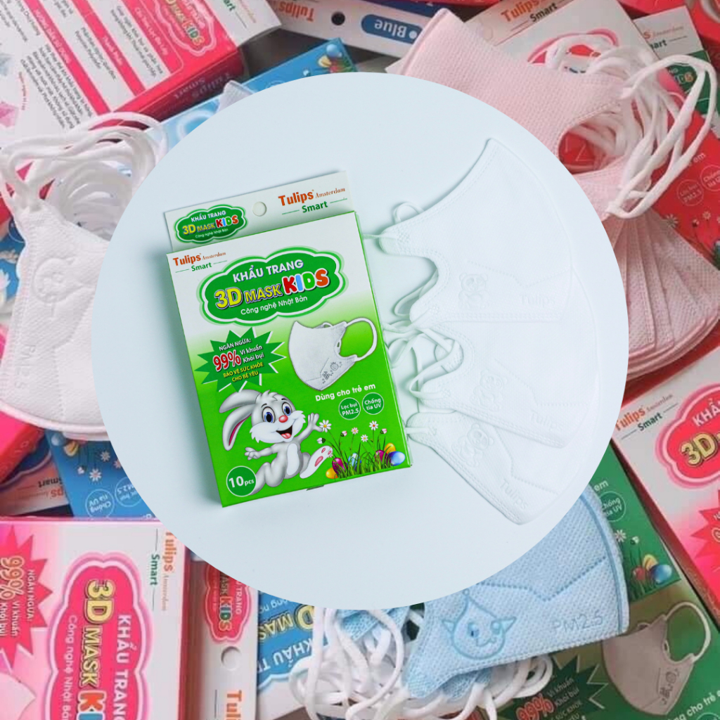 Set 10 cái khẩu trang 3D Kids Tulips 4 lớp cho bé 1-6 tuổi chống nắng, chống bụi, kháng khuẩn