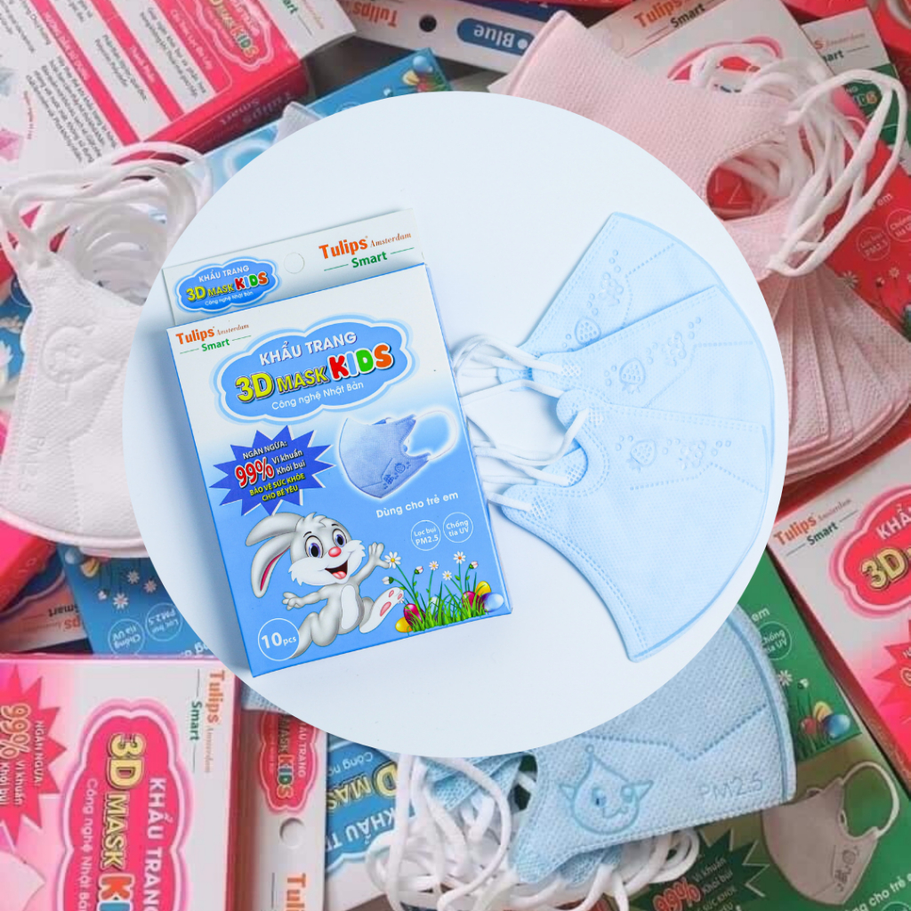 Set 10 cái khẩu trang 3D Kids Tulips 4 lớp cho bé 1-6 tuổi chống nắng, chống bụi, kháng khuẩn