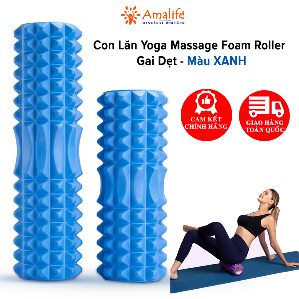 Ảnh Foam Roller Massage Màu Xanh Dương - Con Lăn Yoga Matxa Tập Gym Tập Thể Thao Giãn Cơ Ống Trụ Lăn Xốp Có Gai Hãng Amalife 1