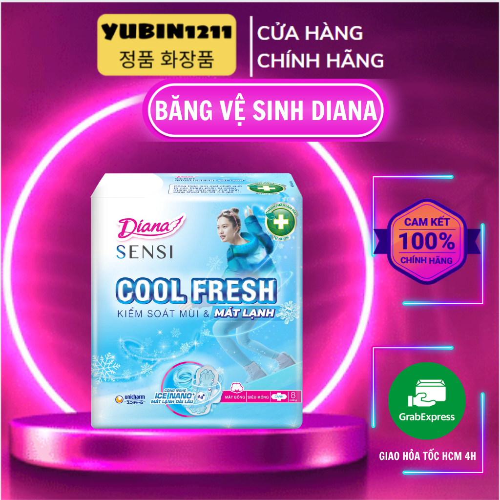 Băng Vệ Sinh Diana Sensi Cool Fresh Siêu Mỏng Cánh 23cm (8 Miếng)