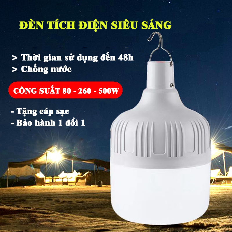 Đèn LED treo sạc tích điện pin trâu Chống nước, công suất lớn siêu sáng ...