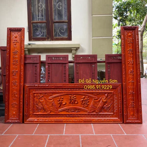 Bộ hoành phi câu đối gỗ hương đỏ nam phi