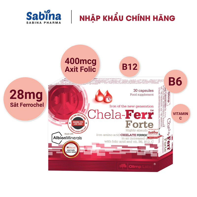 Ảnh 3h sắt Chela-Ferr® Forte- Olimp Labs-Thực phẩm bảo vệ sức khỏe hỗ trợ bổ sung sắt acidfolic cho bà bầu và sau sinh 11,4g 2