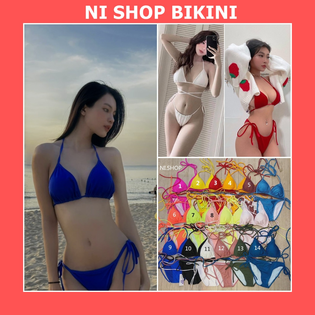 Bikini 2 mảnh tam giác (có bán áo choàng) dây dài quấn eo chuẩn ảnh Đồ bơi nữ đẹp đi biển R01