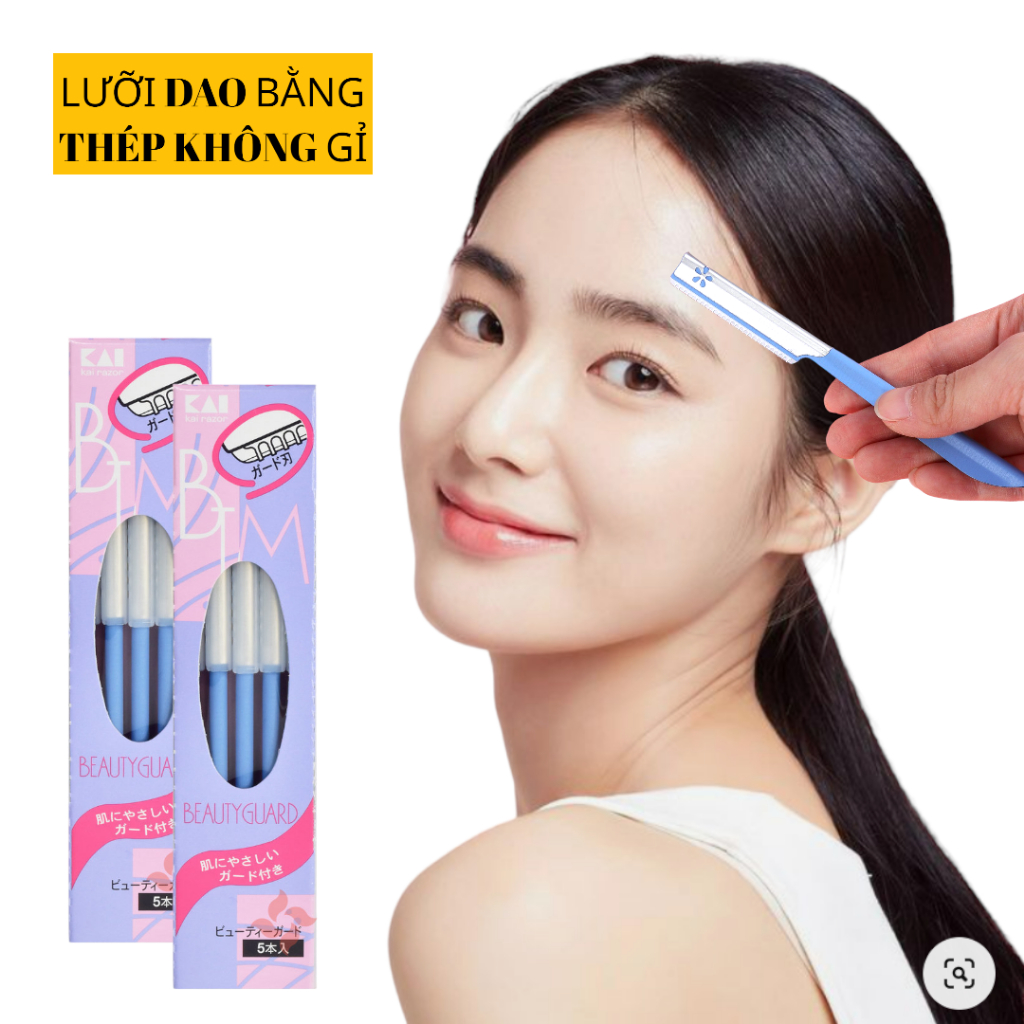 Dao Cạo Lông Mày Lưỡi Thép Có Màng Bảo Vệ Kai Kazor BTM Beauty Guar 00661 (Set 5 cây)