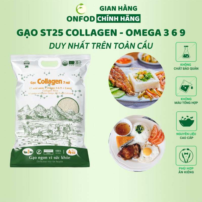 Gạo ST25 Collagen Omega 369 ONFOD ăn kiêng giảm cân chống lão hóa cho người tiểu đường, gạo lứt đen eat clean 4kg