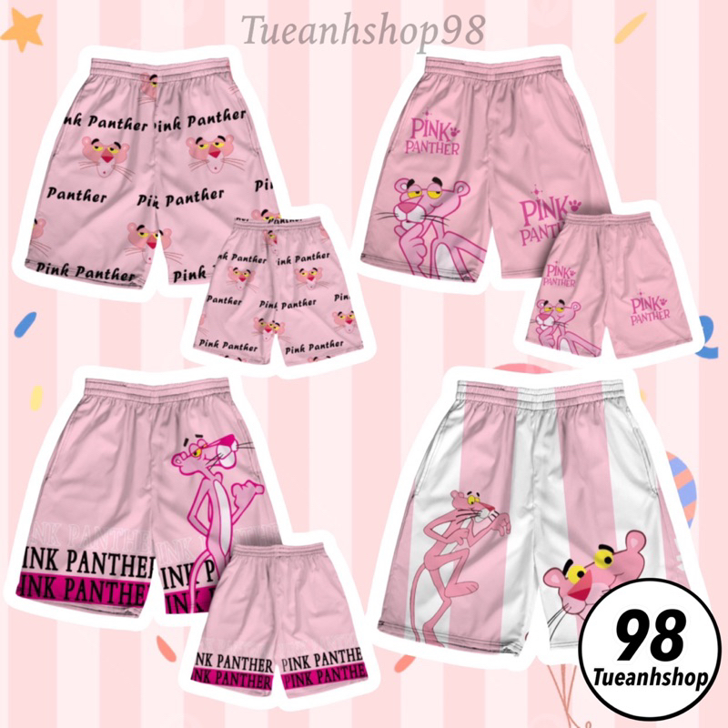 Quần Báo Hồng Pink Panther Short Lững Cartoon - Quần Đùi Thun Cotton Hoạt Hình Nam Nữ Unisex Mặc Nhóm Đi Biển