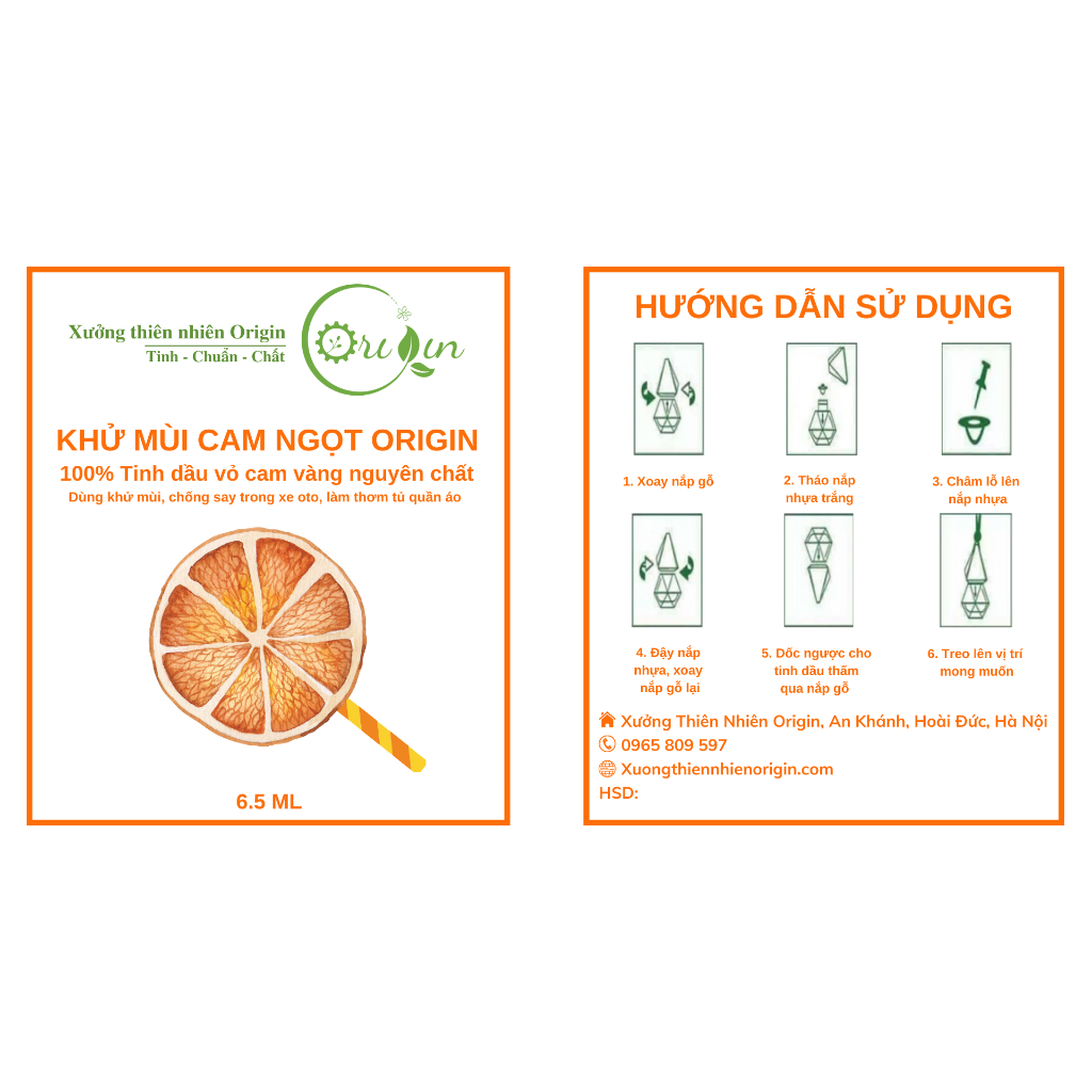 Tinh dầu treo xe cam ngọt Origin chống say xe, khử mùi oto - 6.5ml