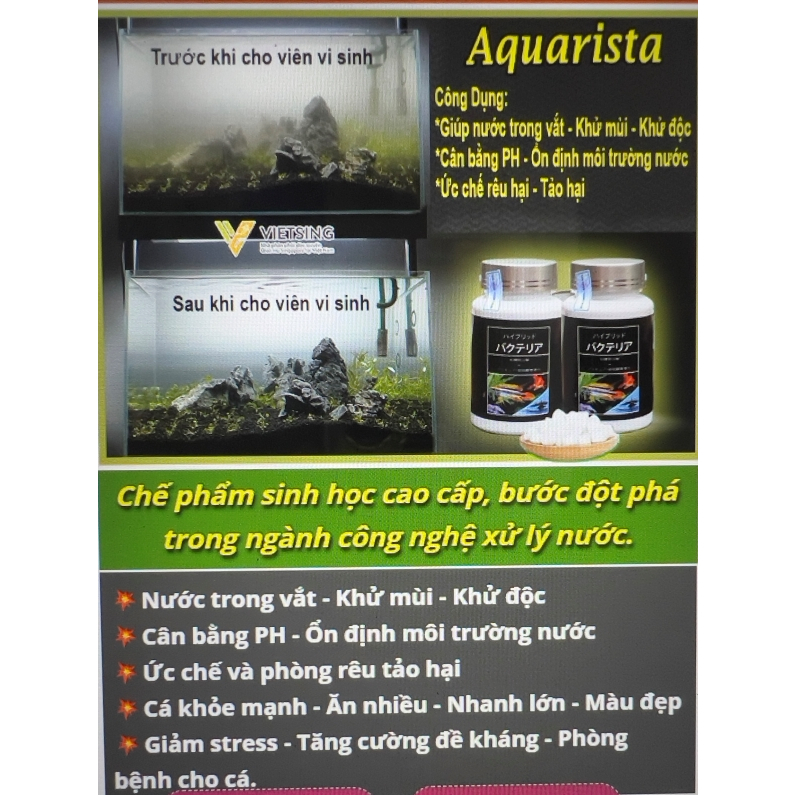 VI SINH DẠNG VIÊN AQUARISTA LÀM TRONG NƯỚC BỂ CÁ CẢNH NHẬT BẢN