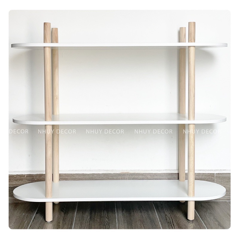 Kệ gỗ 3 tầng - Kệ gỗ decor hình Oval ngang 80cm phong pách Hàn Quốc tối giản lắp ráp đơn giản