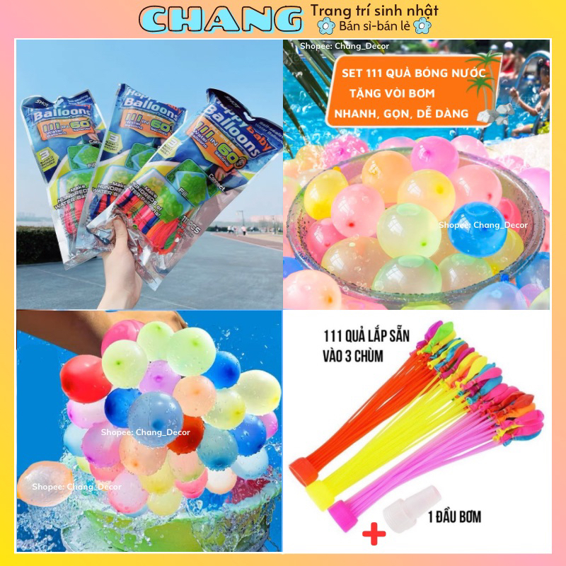 Bóng bay nước 111 quả LOẠI TỐT, Bóng nước chùm, Bong bóng nước, Bóng nước được lắp sẵn vào 3 chùm và 1 đầu nối vòi nước