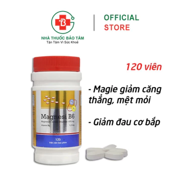Viên uống magie, vitamin B6 giảm suy nhược thần kinh, căng thẳng, đau cơ bắp, chuột rút - 120 viên [Magnesi B6 Chai]