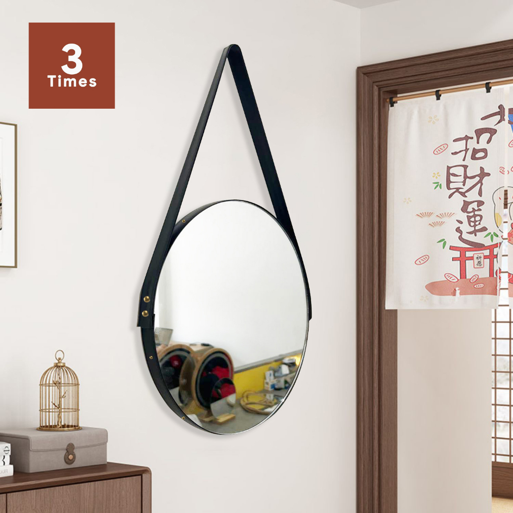 Gương tròn treo tường dây da, nhiều kích thước, bao bể vỡ, gương siêu nét, dây da siêu sang