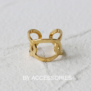 Nhẫn nữ titan 3 vòng rỗng lồng nhau bản lớn kiểu hở vintage mạ vàng 18K không gỉ