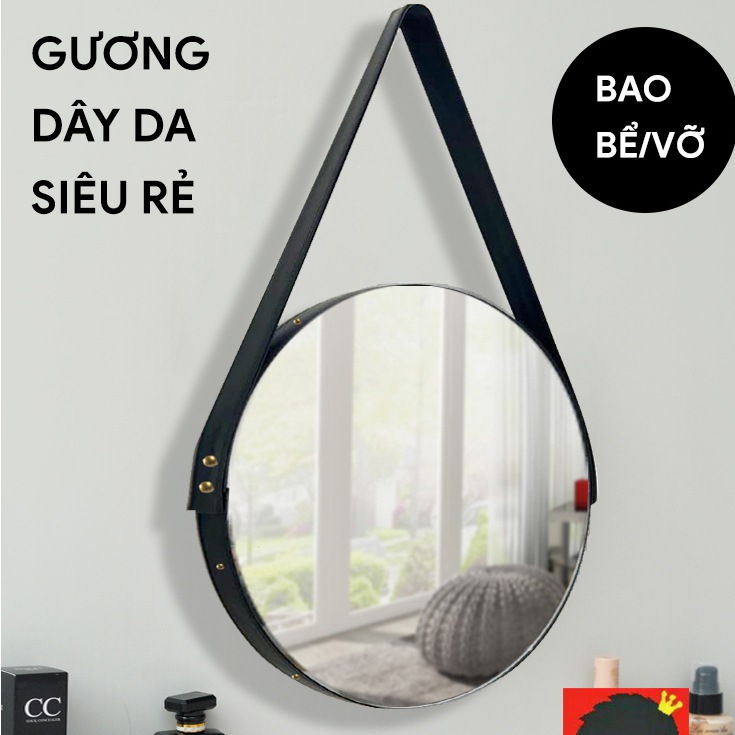 Gương treo tường Gương tròn viền dây da treo trang điểm, nhiều size đẹp để trang trí decor phòng khách phòng ngủ nhà tắm