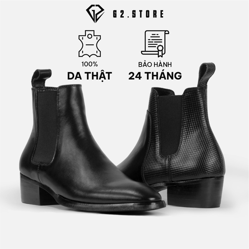 Giày tây nam G2 chelsea boot high heel đế phíp gỗ cao 5cm bằng da bò cao cấp sang trọng bảo hành 24 tháng lổi 1 đổi 1