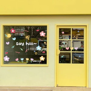 Hình dán aesthetic trang trí gương, kính cửa hàng cute 8