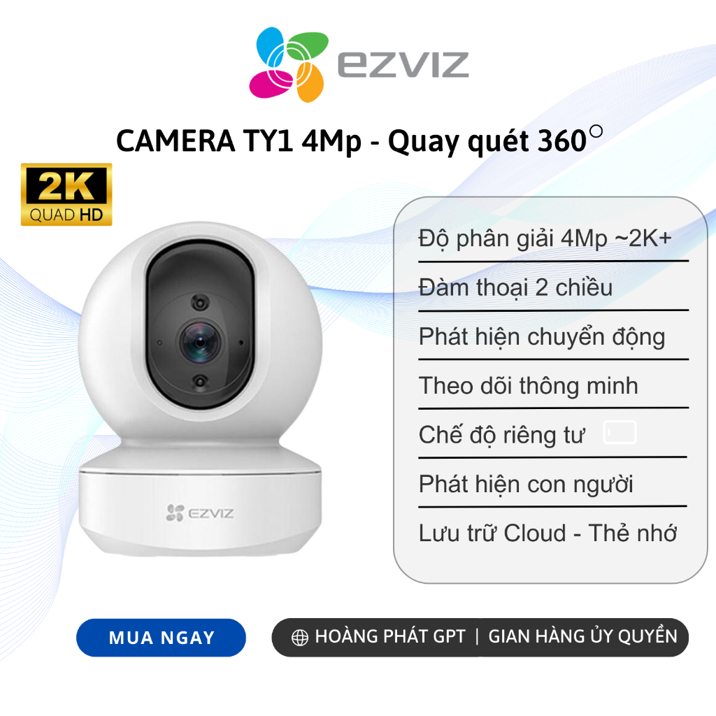[Mã BMLTA35 giảm đến 35K đơn 99K] Camera IP Wifi quay quét thông minh EZVIZ TY1 4MP