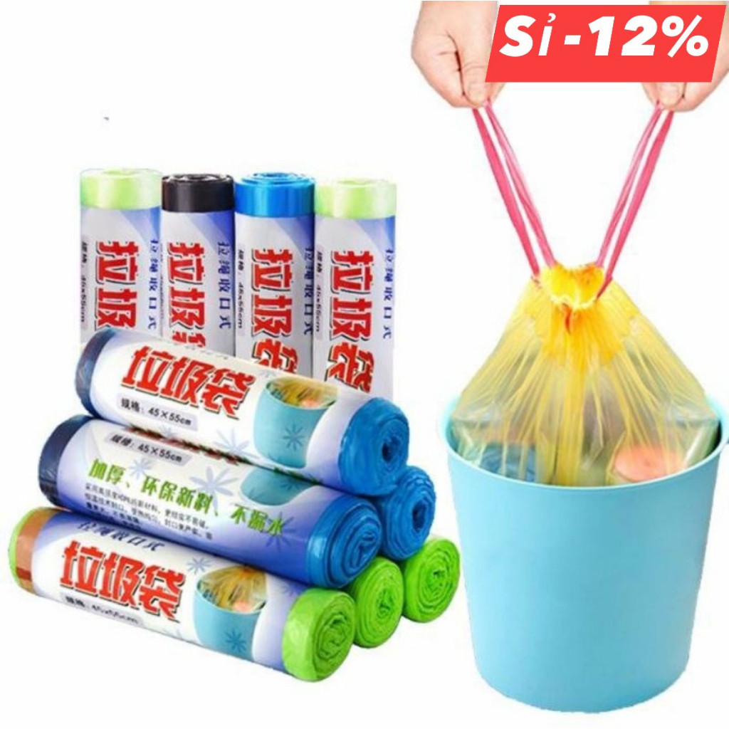 Cuộn 15 túi đựng rác nilong có dây rút tiện dụng | Shopee Việt Nam