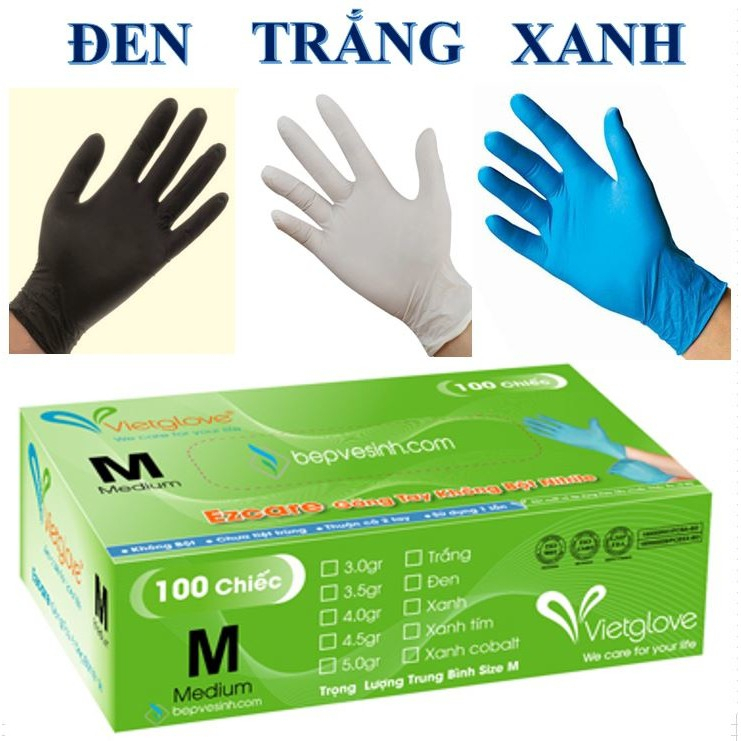 Găng Tay Cao Su, Găng Tay Không Bột Vietglove 1 Hộp 100 Chiếc Nitrile Ezcare Sử Dụng An Toàn Cho Da