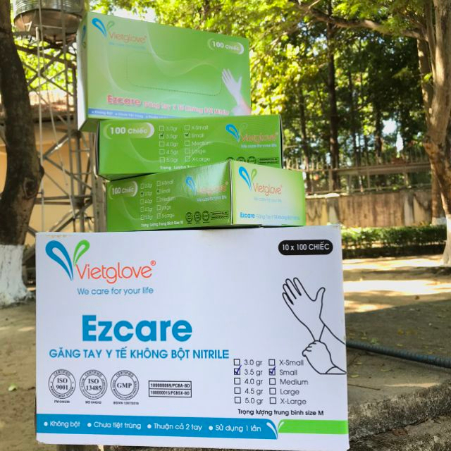 Găng Tay Cao Su, Găng Tay Không Bột Vietglove 1 Hộp 100 Chiếc Nitrile Ezcare Sử Dụng An Toàn Cho Da
