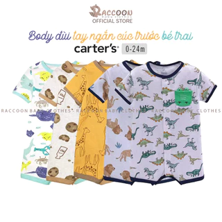 [3-24M | 4-12KG] Bộ đồ liền thân tay ngắn cúc trước romper body đùi bé trai xuất dư C.a.r.ter's