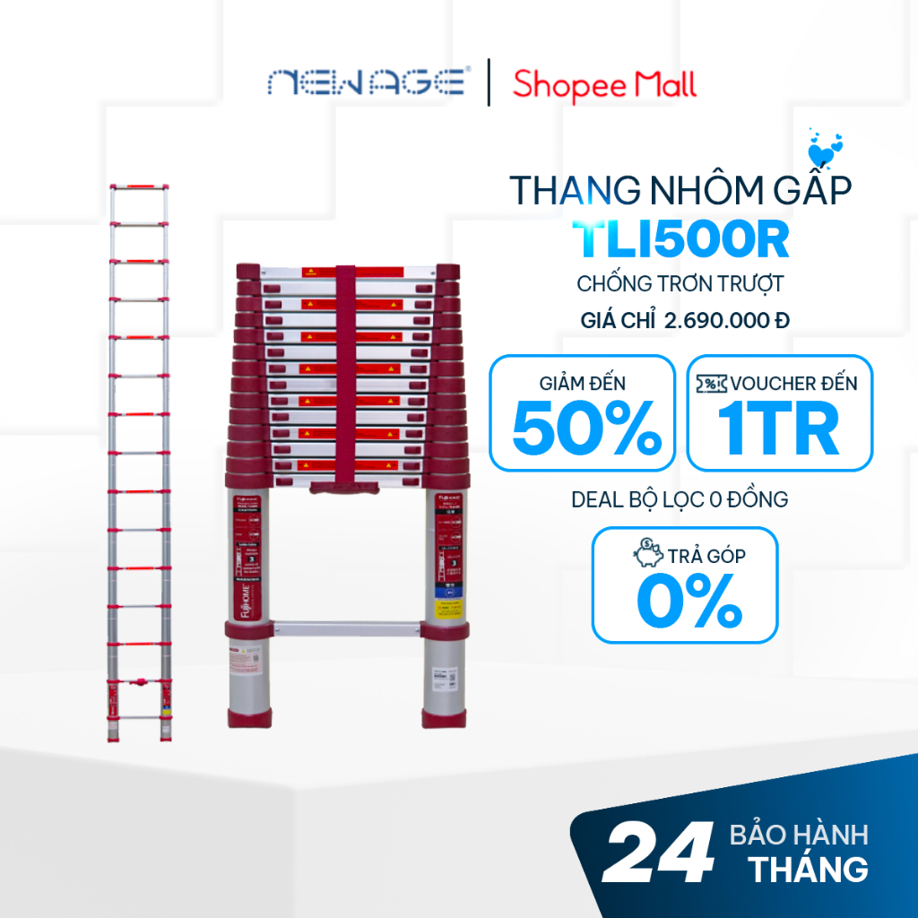 Thang rút nhôm Nhập Khẩu 3,8m - 4,4m - 5m gấp gọn FUJIHOME