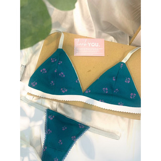 #79 Set đồ lót áo bralette hoa nhí xanh không gọng, mút