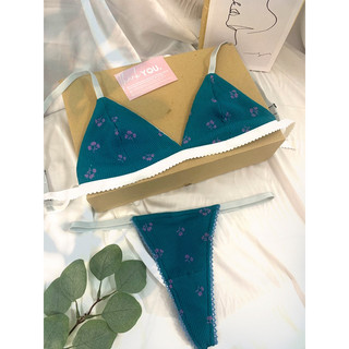 #79 Set đồ lót áo bralette hoa nhí xanh không gọng, mút