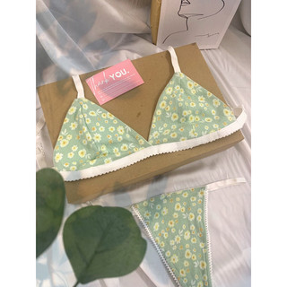 (Shop gửi Set trái tim) Set đồ lót áo bralette contton hoa nhí không gọng, mút