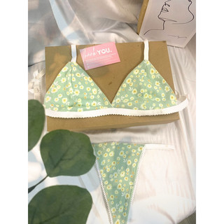 (Shop gửi Set trái tim) Set đồ lót áo bralette contton hoa nhí không gọng, mút