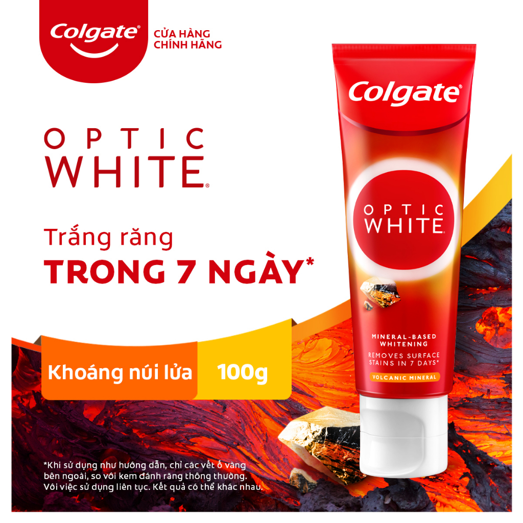 Kem đánh răng làm trắng sáng Colgate Optic White từ khoáng núi lửa Hàn Quốc 100g