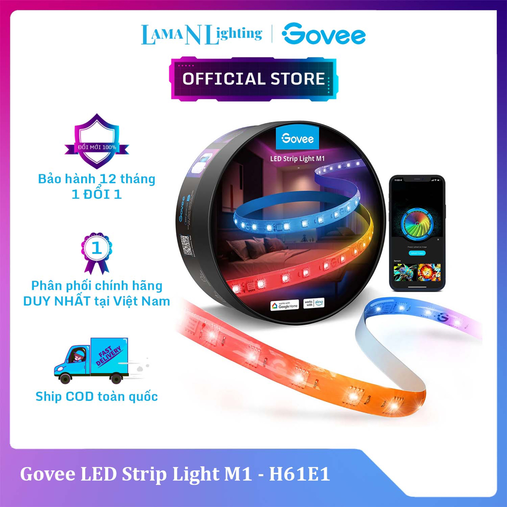 Đèn LED chạy đuổi Govee H61E1 Dây LED RGBIC cuộn 5m, 60 leds/m, cảm