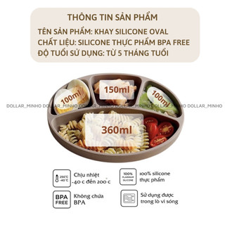 Tổng hợp Khay ăn dặm Minho oval chất liệu silicone cao cấp có đế hít chống đổ cho bé <Không hộp>