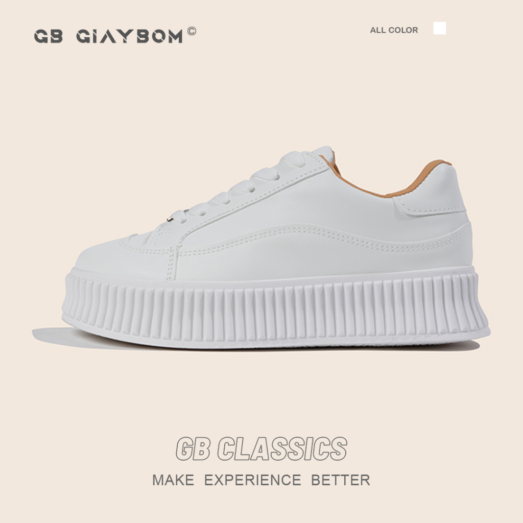 Giày Sneaker Nữ Độn Đế Bánh Mì Tăng Chiều Cao Màu Trắng Đẹp Mới Nhất GiayBOM GB Classics B1176
