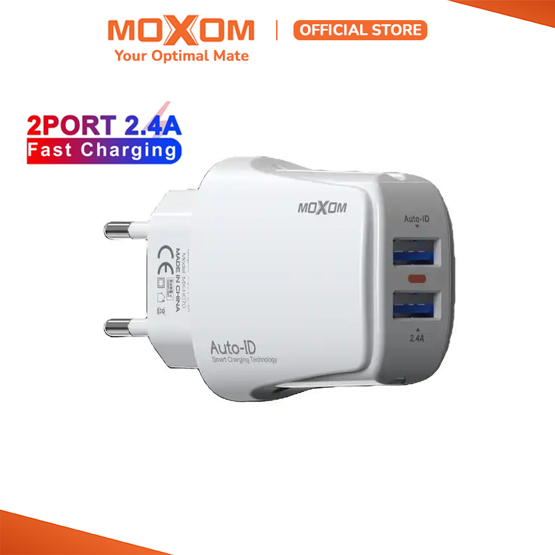 Củ sạc nhanh 5V 2.4A MOXOM HC70 2 Cổng USB AUTO-ID sạc nhanh cho iPhone, iPad, Smartphone Android