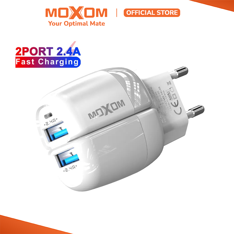 Củ sạc nhanh 2 cổng USB 2.4A MOXOM MX-HC48 sạc nhanh QC 3.0 cho iPhone, Samsung, Xiaomi, Huawei, Opp